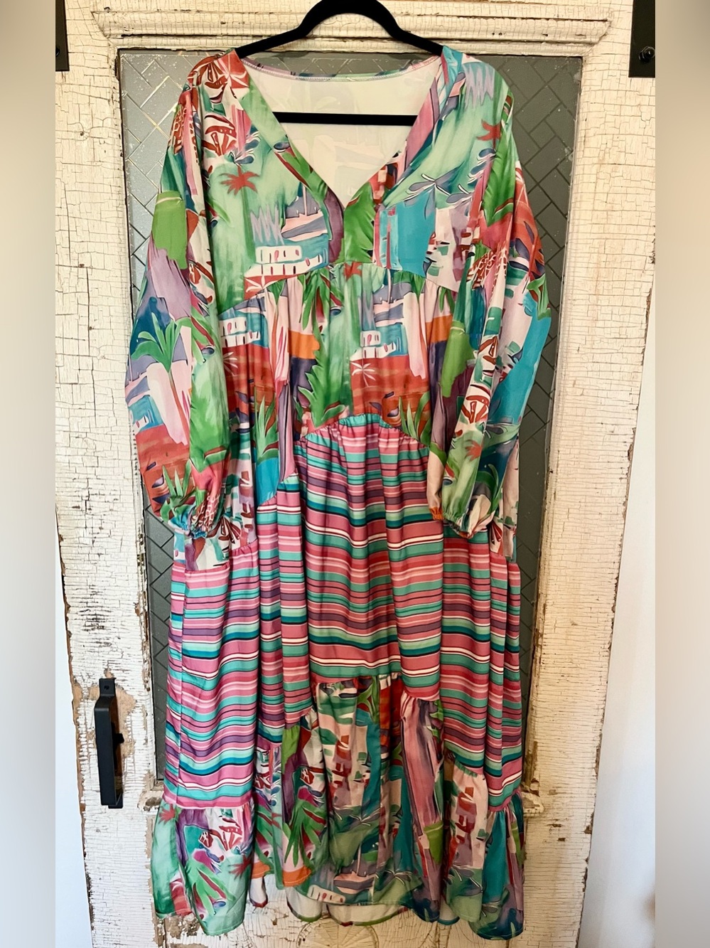 'Multi-Color Tropical Stripe Maxi Dress